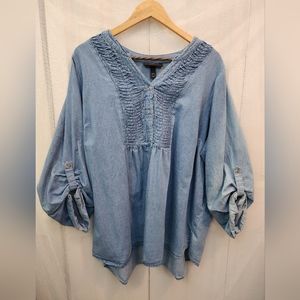 Lane Bryant Pleated Gather Denim Top